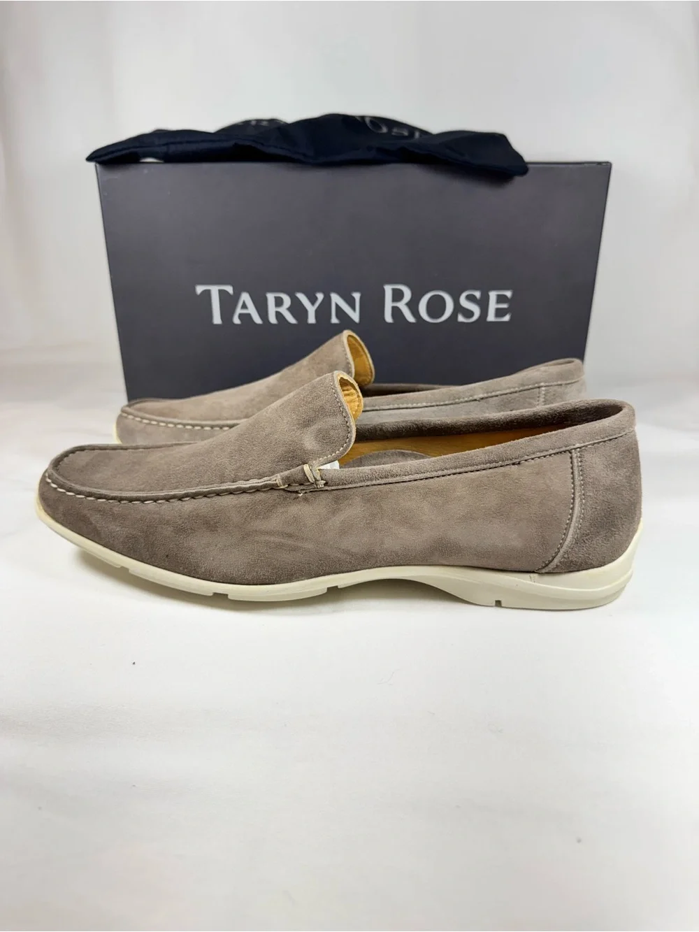 Vintage Taryn Rose Men Taupe Suede Leather Venetian Slip On Loafers EU 41.5 US 9